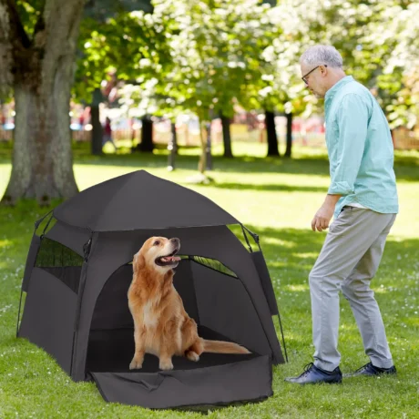 Folding Pet Tent with Mesh Windows – Charcoal, 120cm