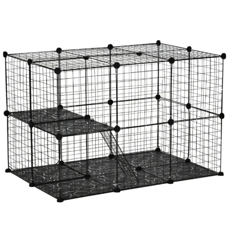 39-Panel Modular Small Animal Enclosure with Ramps &ndash; Black