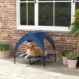 Raised Dog Bed with Canopy – Dark Blue, 91 × 76cm