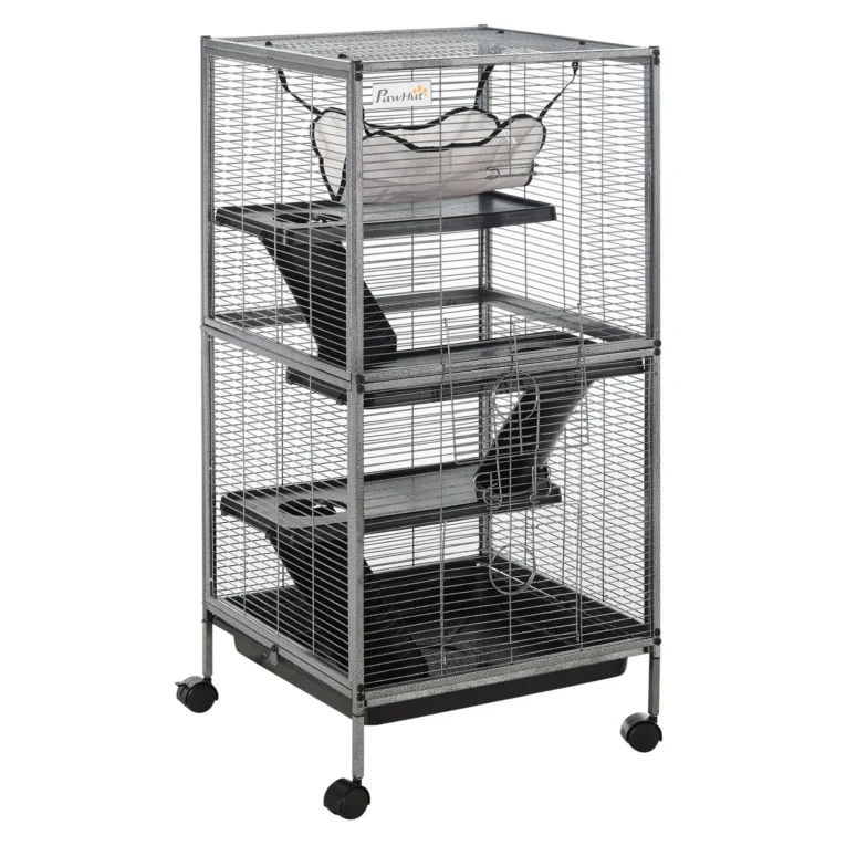 Four-Level Small-Animal Cage with Wheels and Hammock – Silver