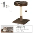 70cm Cat Tree with Cushioned Bed and Sisal Post – Brown