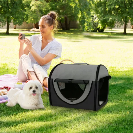 Folding Soft Pet Carrier with Mesh Windows – Black, 46cm