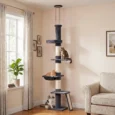 Floor to Ceiling Cat Tree 5-Level Bed Hammock – Dark Grey, Cream White