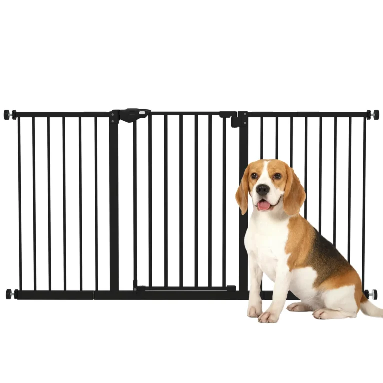 Wide Dog Gate with Three Extensions – Black