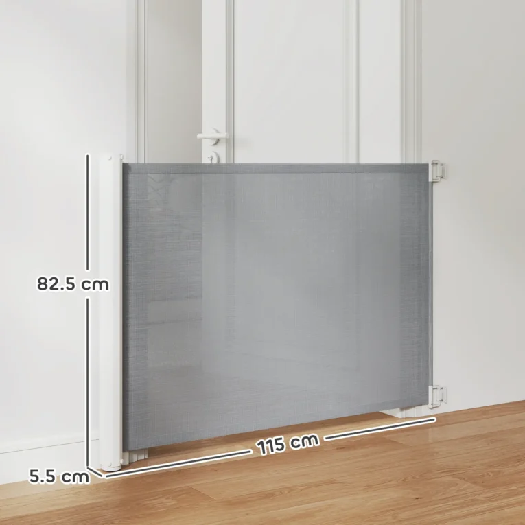 Retractable Fabric Pet Gate – White and Grey, 115cm