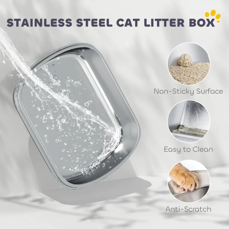 Enclosed Steel Cat Litter Box with Flip Lid – White, 52cm