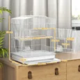 White Bird Cage with Perches, Feeders and Swing – 59cm