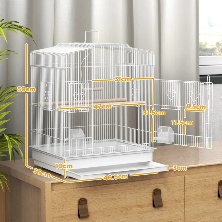 White Bird Cage with Perches, Feeders and Swing – 59cm White Bird Cage with Perches, Feeders and Swing – 59cm