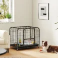 Steel Dog Crate with Feeding Door, Opening Top and Wheels – Black