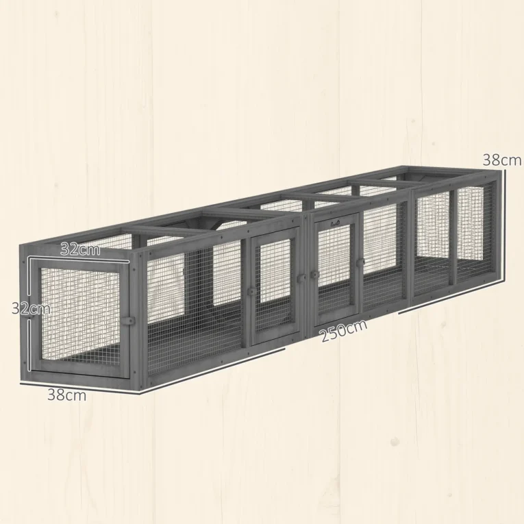 Modular Outdoor Cat Tunnel with Eight Doors – Dark Grey, 250cm