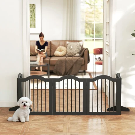 Five-Panel Folding Pet Barrier with Support Feet – Black, 61cm