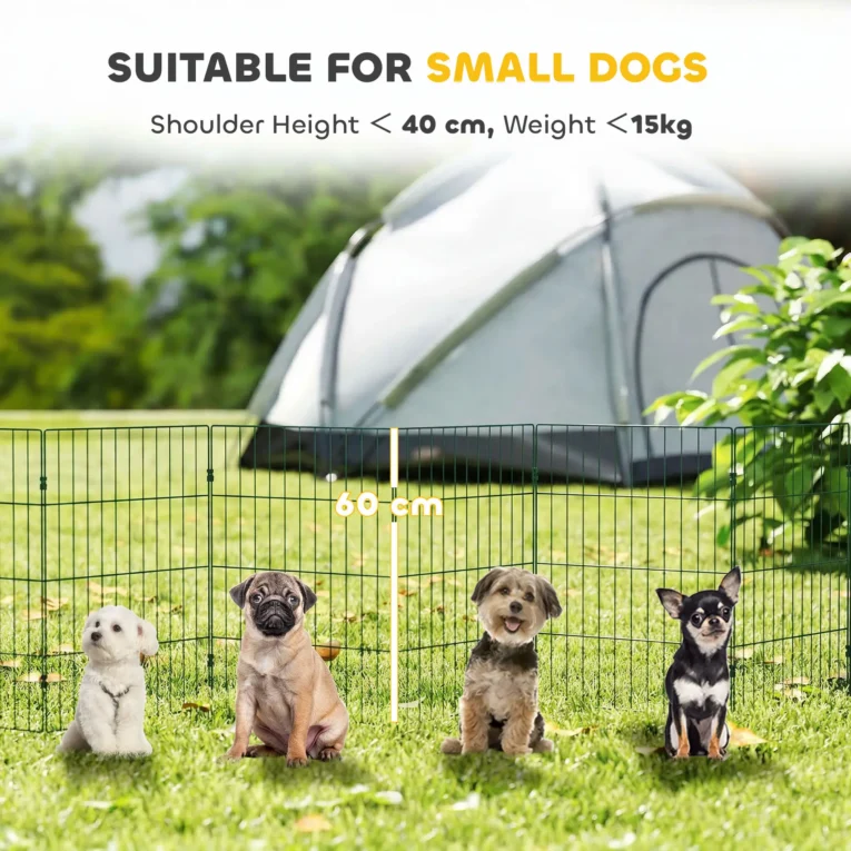 Eight-Panel Folding Dog Playpen with Ground Stakes – Green, 60cm