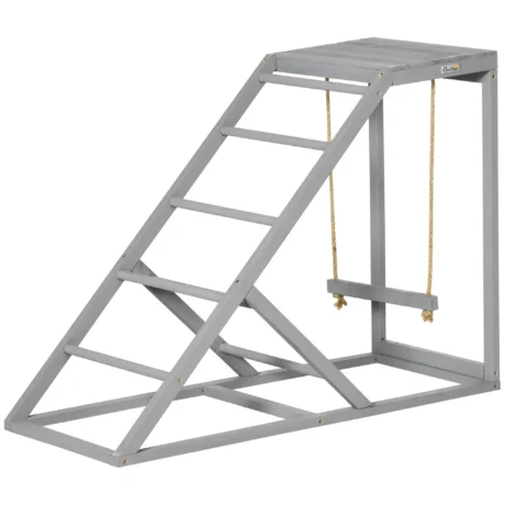 Wooden Chicken Activity Shelf with Swing and Ramp – Grey