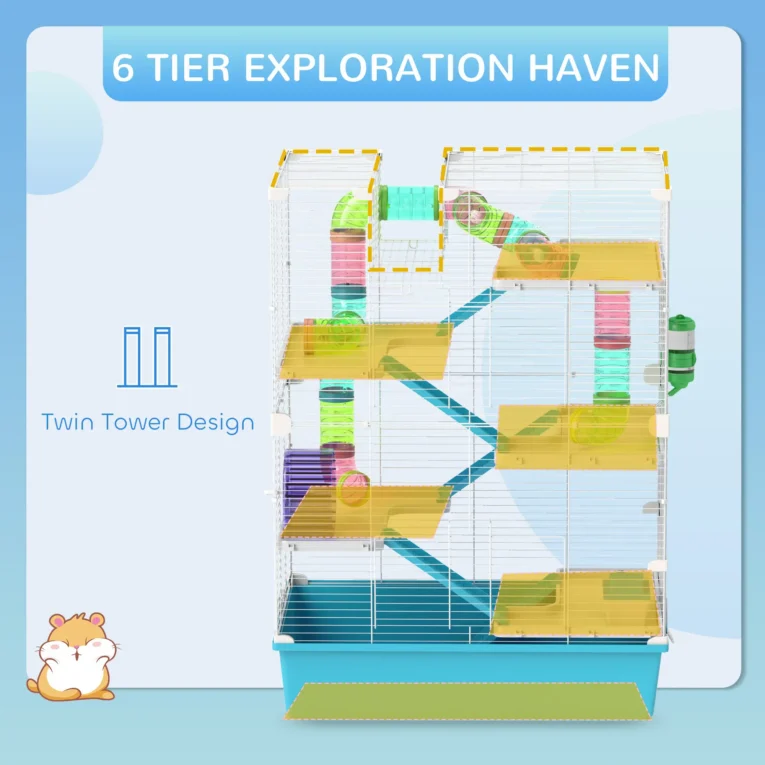 6-Tier Hamster Cage with Tubes and Accessories – Light Blue