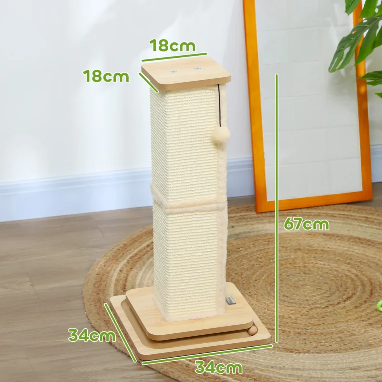 Sisal Cat Scratching Post with Ball Tracks – Oak Tone, 67cm
