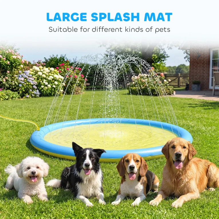 Dog Splash Pad Pet Bath Pool Outdoor Water Game – Blue, Yellow