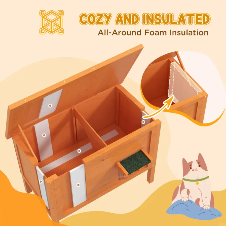 Raised Insulated Wooden Cat House – Orange, 85cm