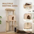 Cat Activity Tree with Grooming Brush and Bed – Beige, 132cm