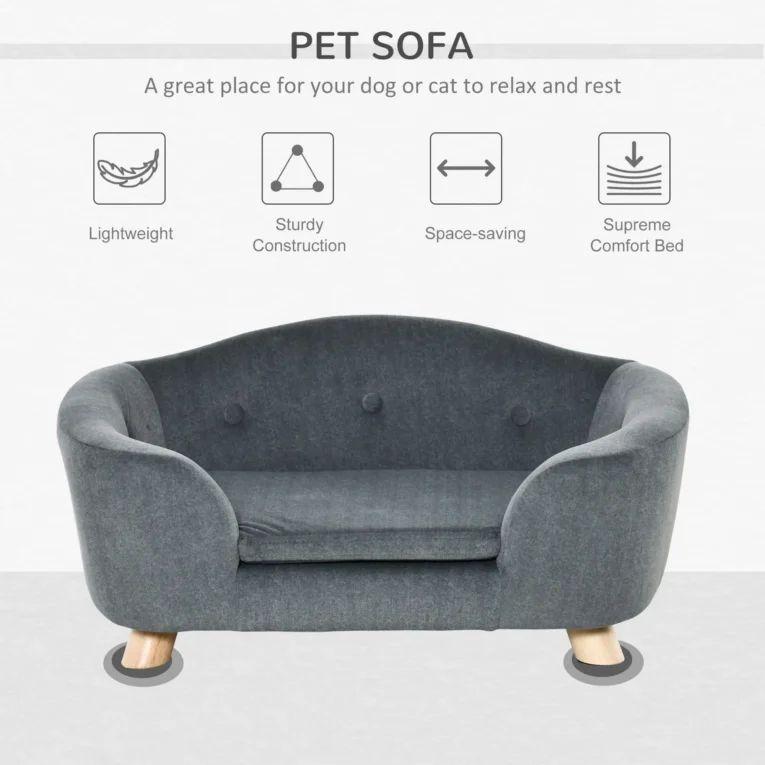 Compact Cushioned Pet Sofa – Grey, 70cm