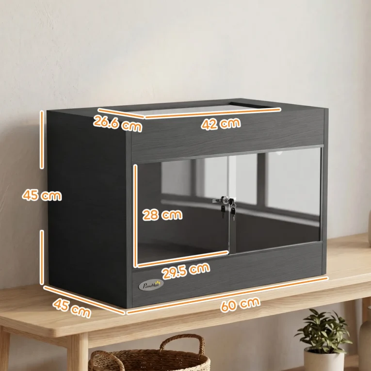 OSB Reptile Terrarium with Lockable Glass Doors – Black, 60cm