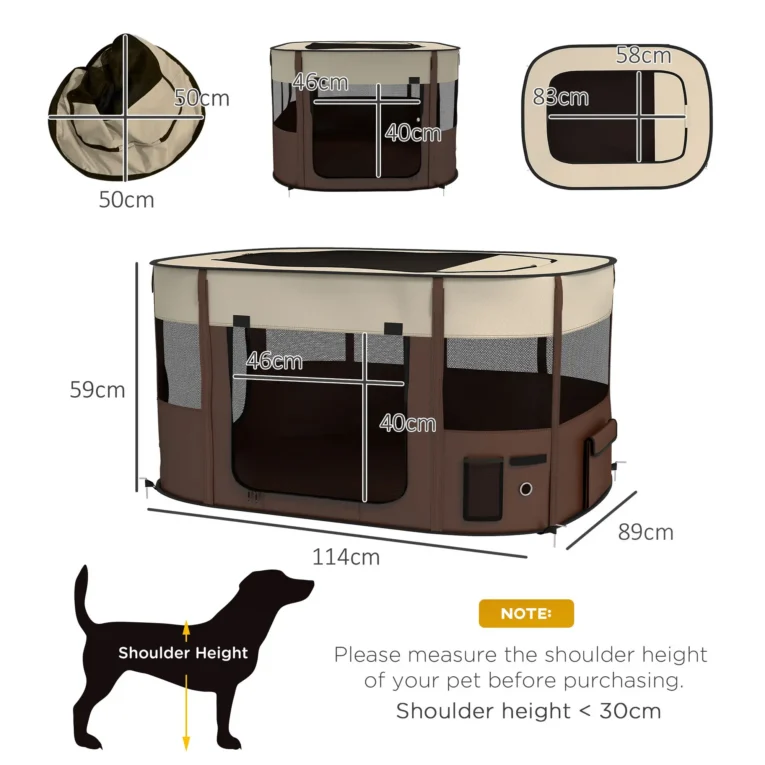 Folding Fabric Pet Playpen – Brown, 114cm