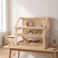 Wooden Hamster Cage with Deep Base and Wheel – Natural, 80cm