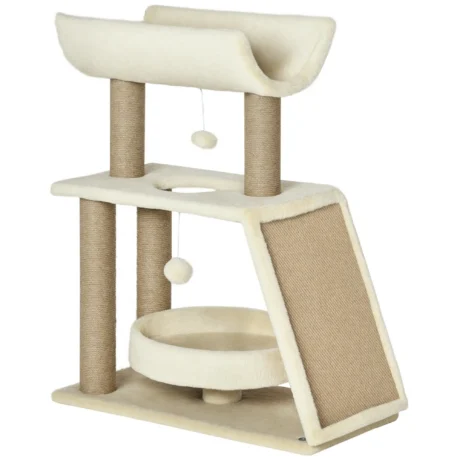 Cat Tower with Curved Perch and Scratch Pad – Light Brown