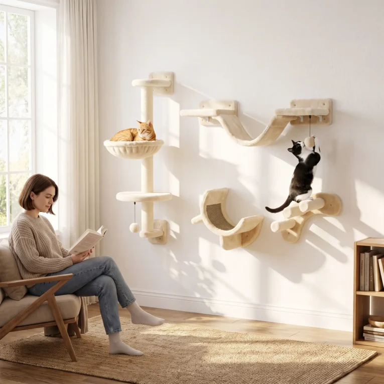 Four-Piece Cat Wall Climbing Set with Hammock – Beige Four-Piece Cat Wall Climbing Set with Hammock – Beige