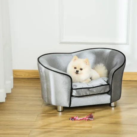 Miniature Dog Sofa with Washable Cushion – Silver Grey