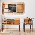 Raised Wooden Tortoise Table with Shelters and Tray – Yellow, 128cm