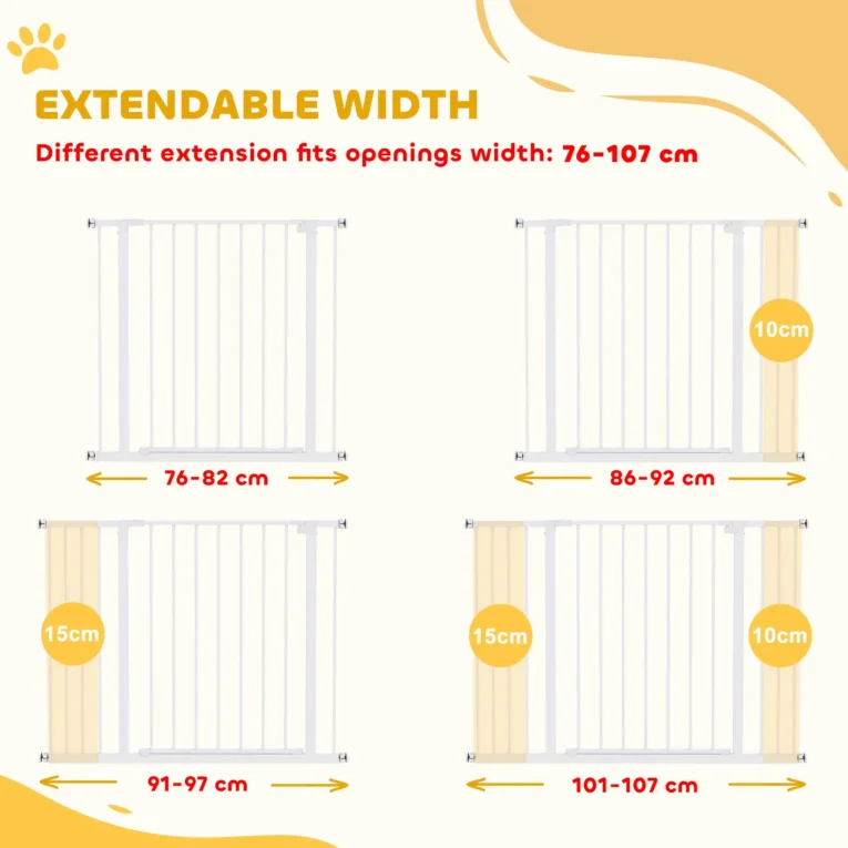 Adjustable Pet Gate with Two Extensions – White, 76cm