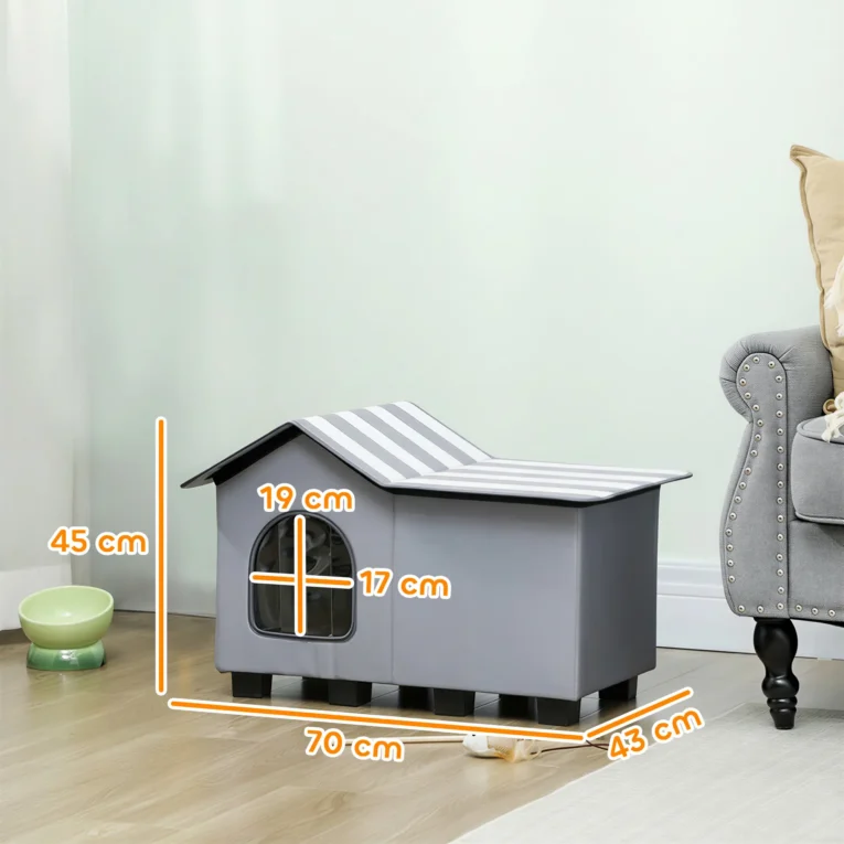 Outdoor Cat Shelter with Side Platform and Cushion – Grey Outdoor Cat Shelter with Side Platform and Cushion – Grey