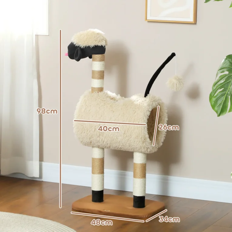 Sheep-Style Cat Tower with Tunnel and Scratching Posts – 98cm