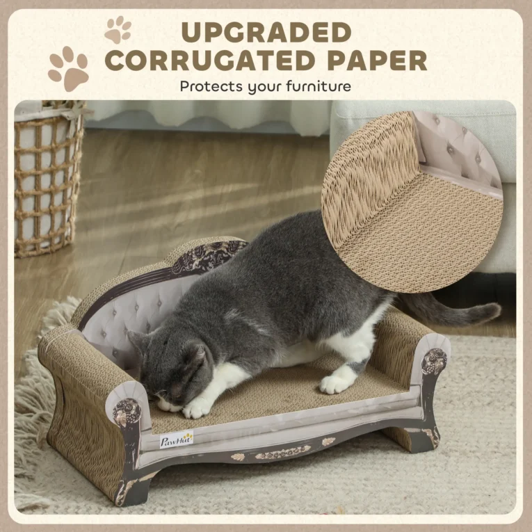 Cardboard Cat Scratching Sofa with Catnip – Brown, 56cm