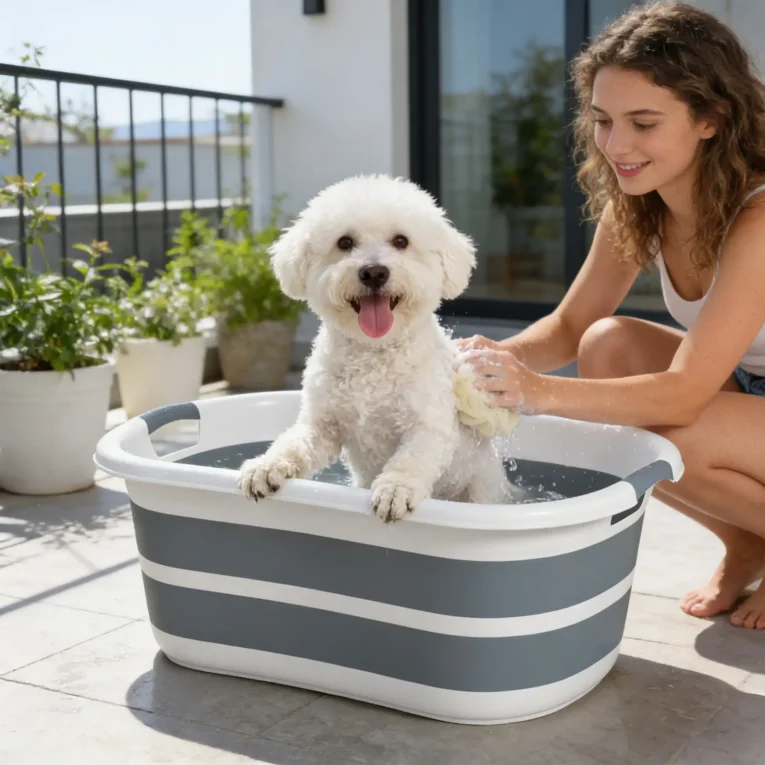 Portable Foldable Dog Bathtub with Drain – Grey, White