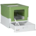 Hooded Cat Litter Box Portable – Emerald Green, White