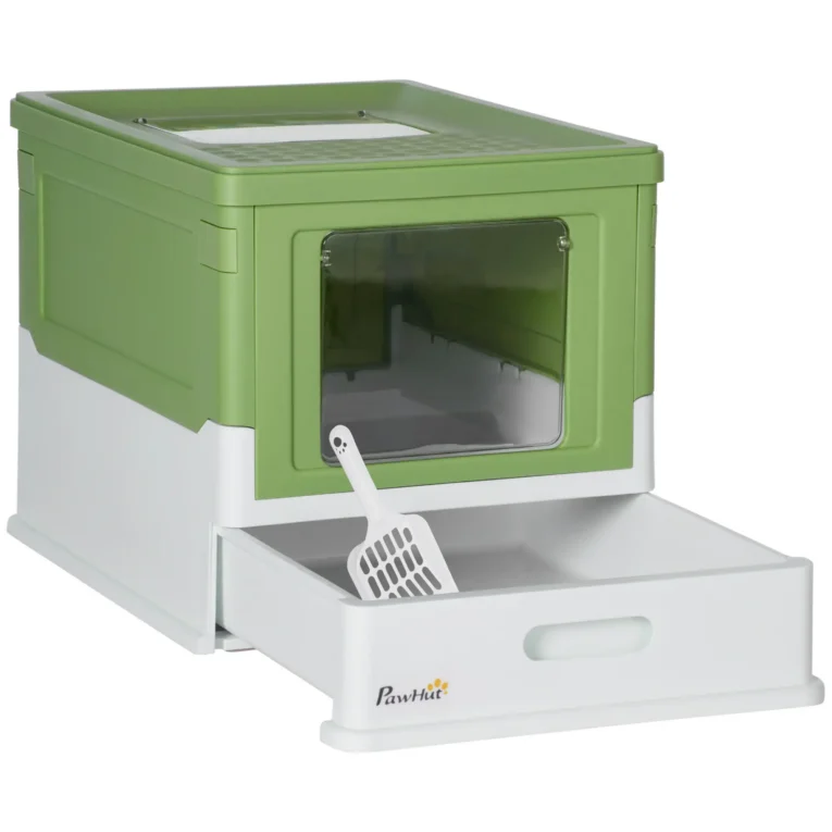 Hooded Cat Litter Box Portable – Emerald Green, White