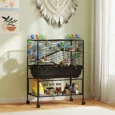 Three-Level Small-Animal Cage with Storage Shelf – Black, 106.5cm High