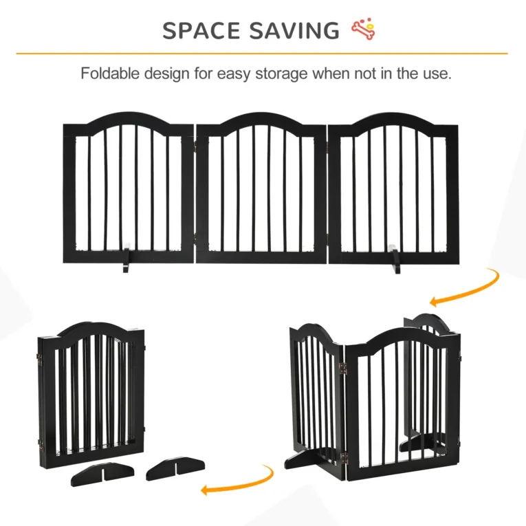 Three-Panel Freestanding Folding Dog Gate with Feet – Black Three-Panel Freestanding Folding Dog Gate with Feet – Black