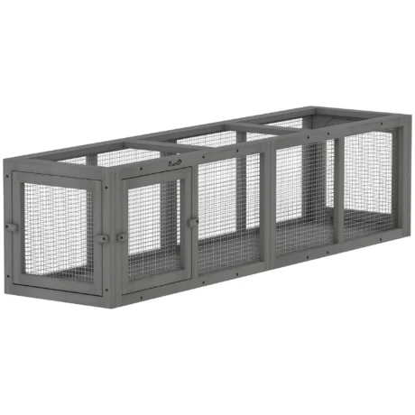 Wooden Cat Run Tunnel with Three Removable Doors &ndash; Grey, 150cm
