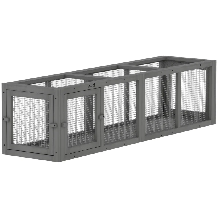 Wooden Cat Run Tunnel with Three Removable Doors – Grey, 150cm