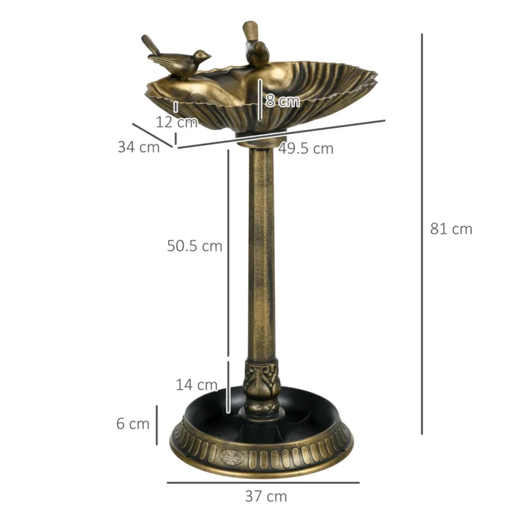 Garden Bird Bath with Two Bird Decorations – Bronze Tone, 81cm