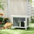 Insulated Wooden Outdoor Cat House with Opening Roof – Grey, 61cm