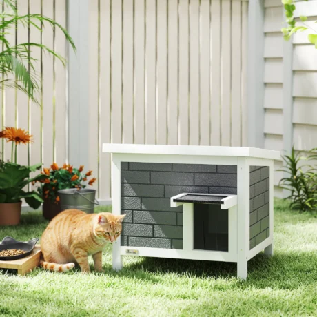 Insulated Wooden Outdoor Cat House with Opening Roof &ndash; Grey, 61cm &ndash; detail 2