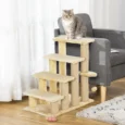 Four-Step Cat Stairs with Play Platform – Beige, 64cm