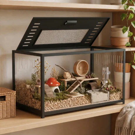 Metal Hamster Habitat with Clear Panels and Deep Base – 80cm
