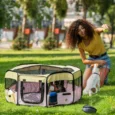 Fabric Pet Playpen Small Dia 90x41cm – Beige and Pink