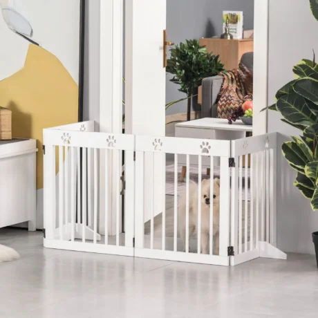 Four-Panel Freestanding Wooden Pet Barrier – White, 61cm