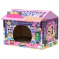 Gaming-Style Cardboard Cat Hideaway with Scratching Base – Pink