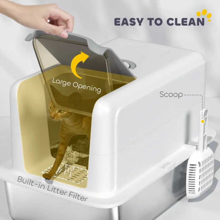 Covered Steel Cat Litter Box with Filters – White, 60.5cm Covered Steel Cat Litter Box with Filters – White, 60.5cm